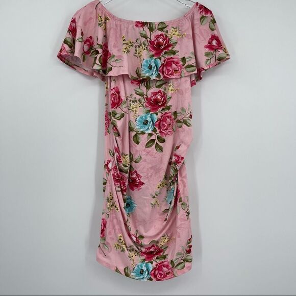 Pinkblush Dresses & Skirts - PINKBLUSH Pink Floral Size Large Off Shoulder Fitted Maternity Dress